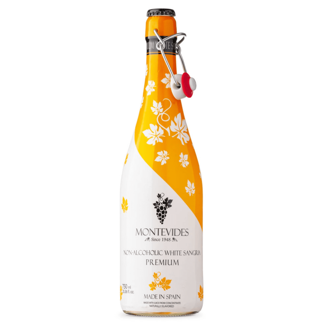 A bottle of Montevides non-alcoholic sparkling Cava white sangria