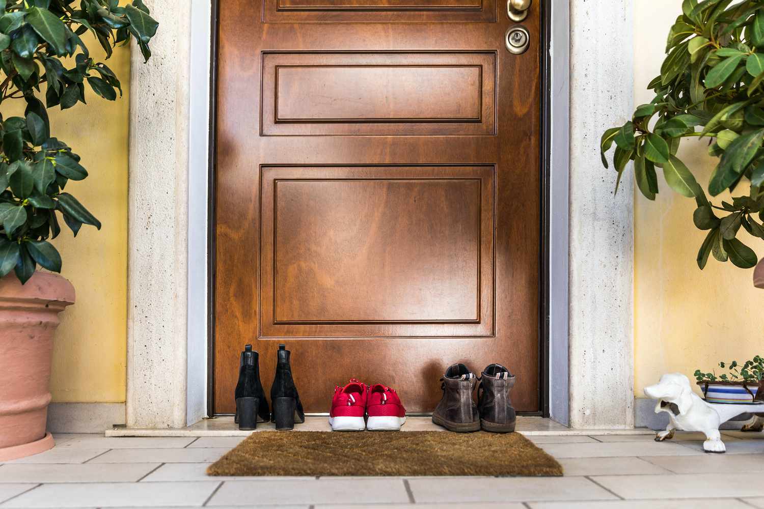 Entryway door with doormat and shoes