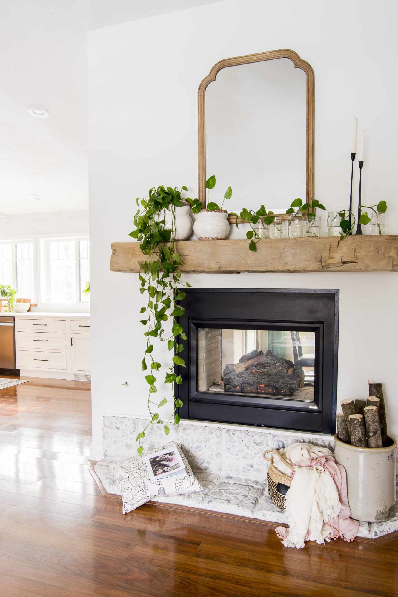 Fireplace Mantel Decor Idea with Plants
