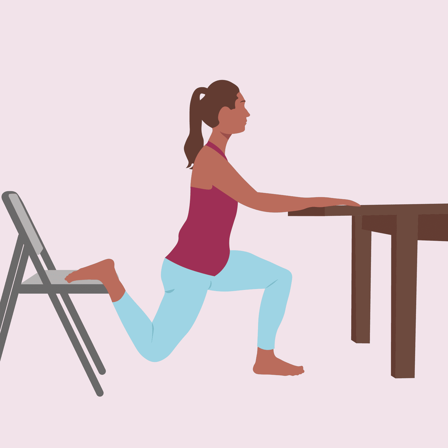 Knee Pain Stretch: Front hip flexor stretch with chair and table