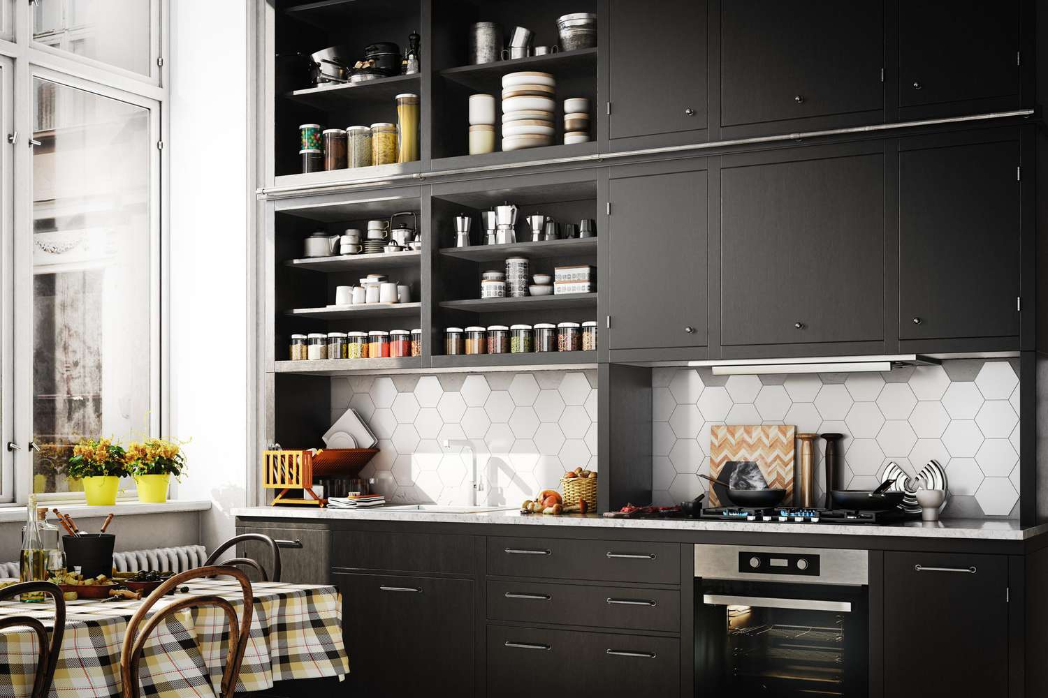 Scandinavian Domestic Kitchen: organized kitchen cabinets
