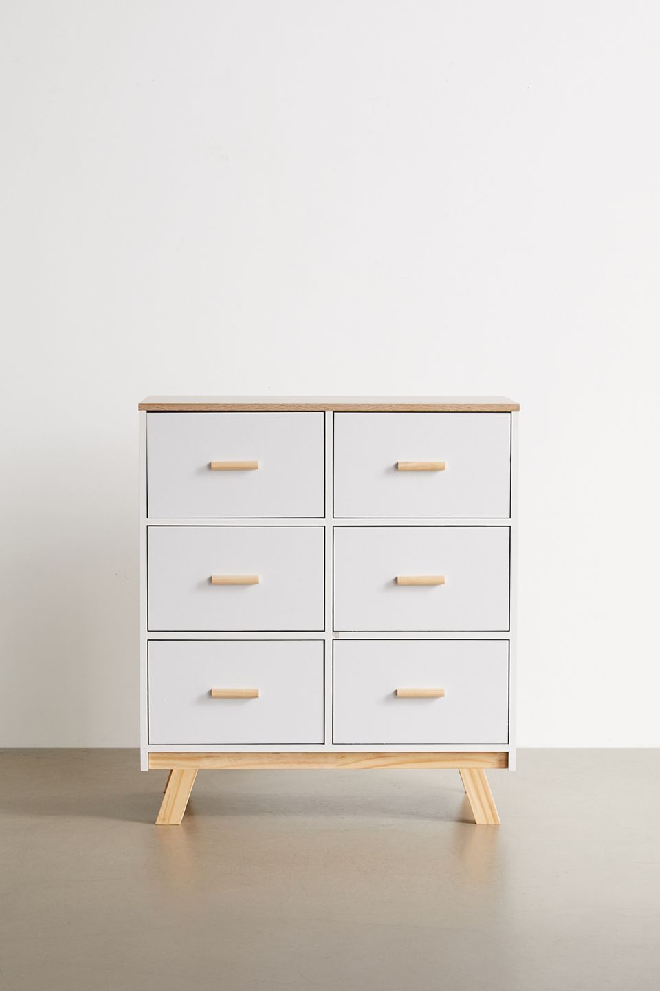 small dresser with 6 drawers, gray with wooden legs