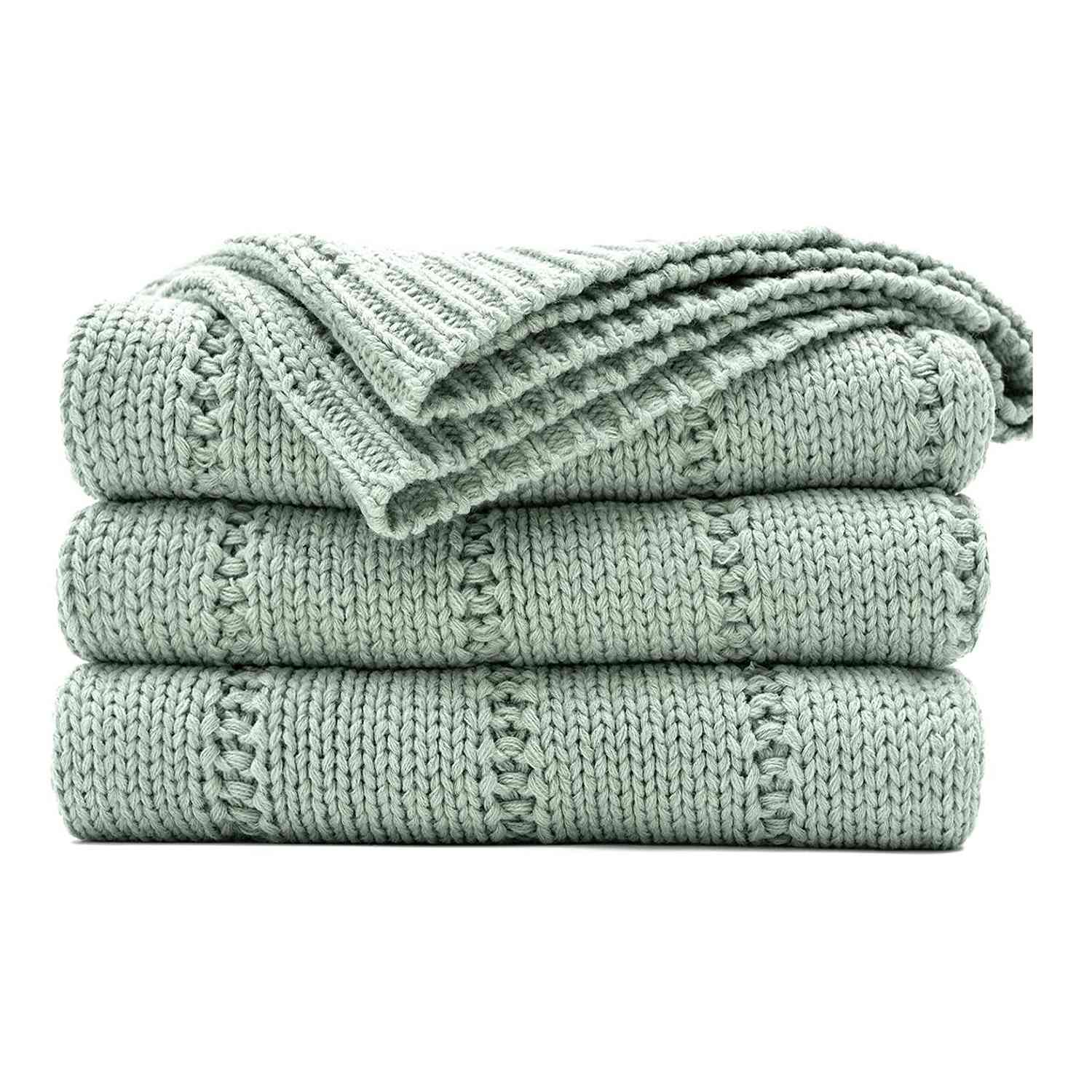 RECYCO Cable Knit Sage Green Throw Blanket
