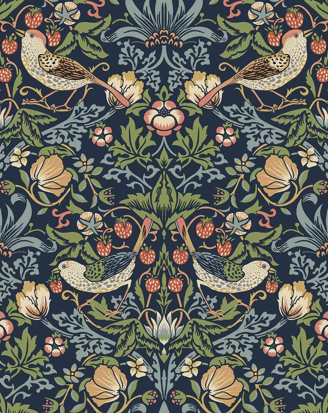Williams Morris Floral Wallpaper in Blues and Greens