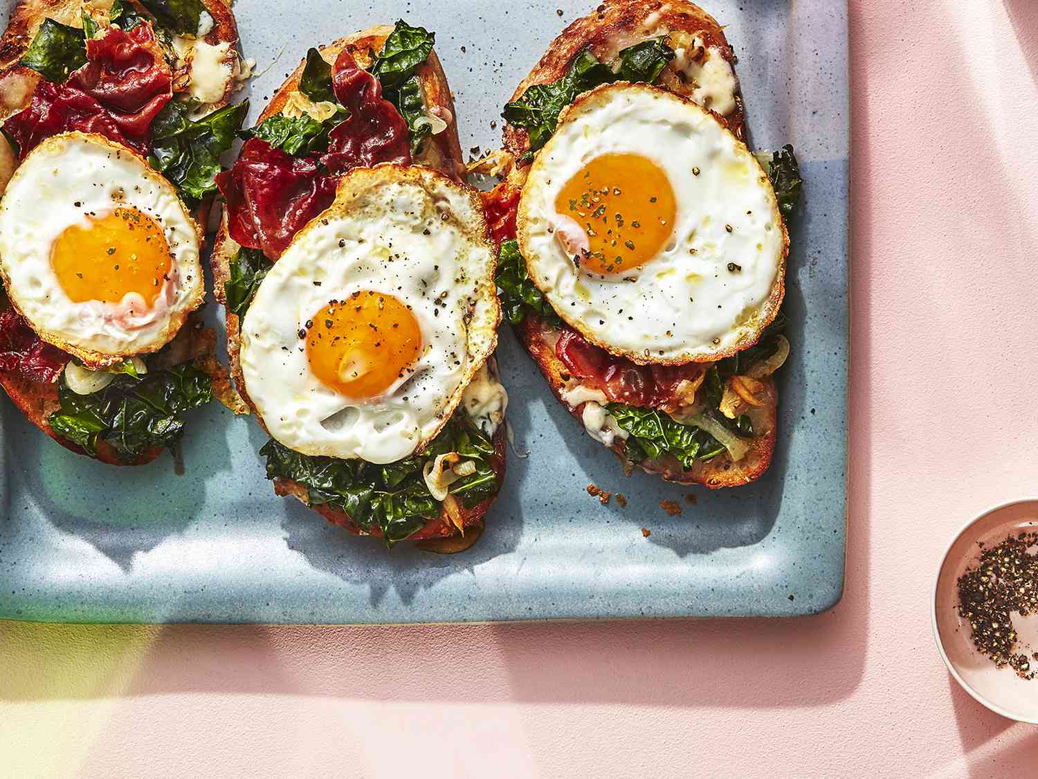 Spring Greens Tartine With Prosciutto, Fontina, and a Fried Egg