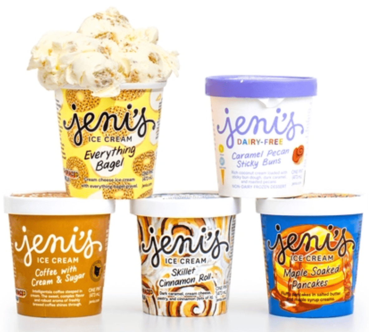 Set of 5 pints of Jeni's ice cream with bakery flavors