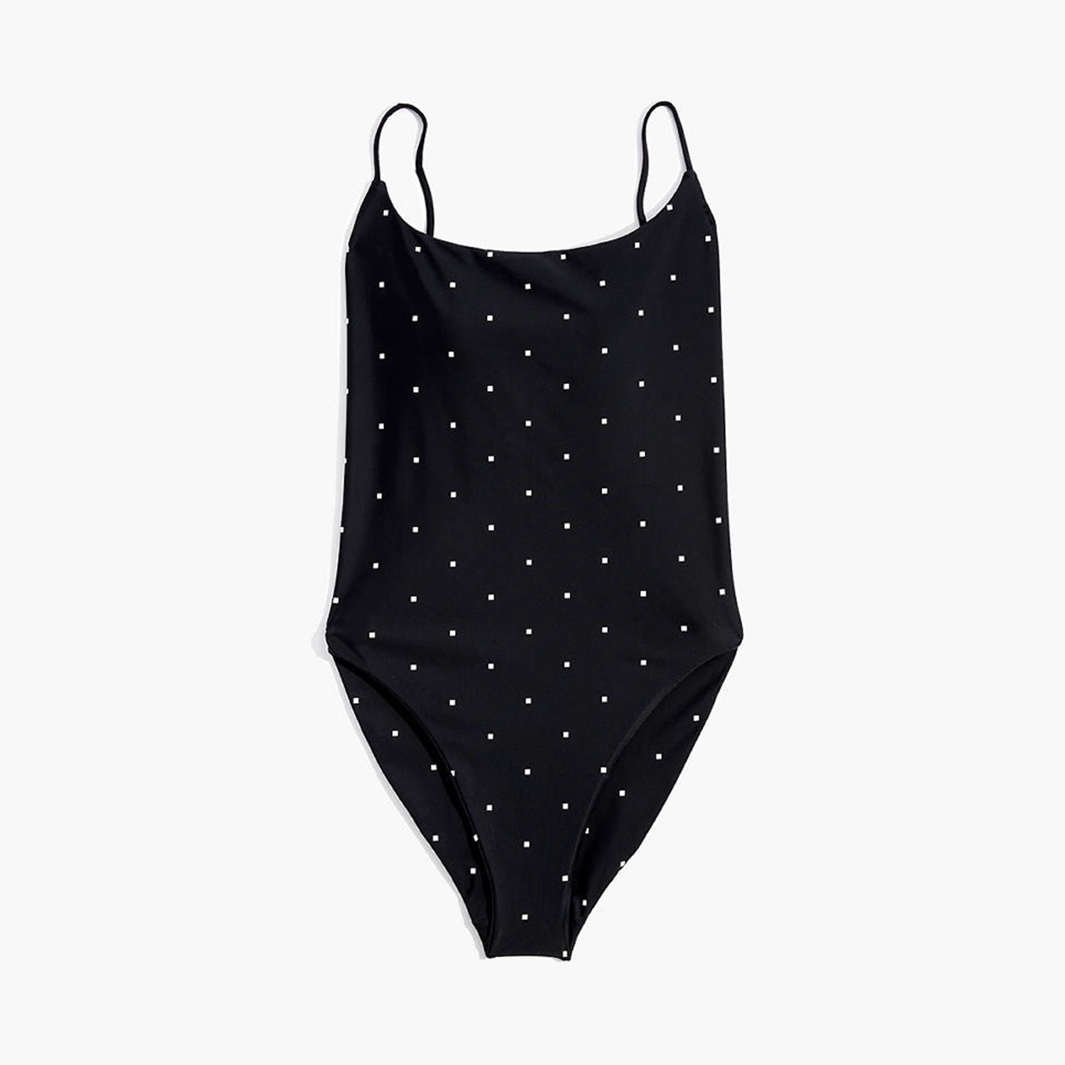 Madewell Second Wave Spaghetti-Strap One-Piece Swimsuit in Square Spots
