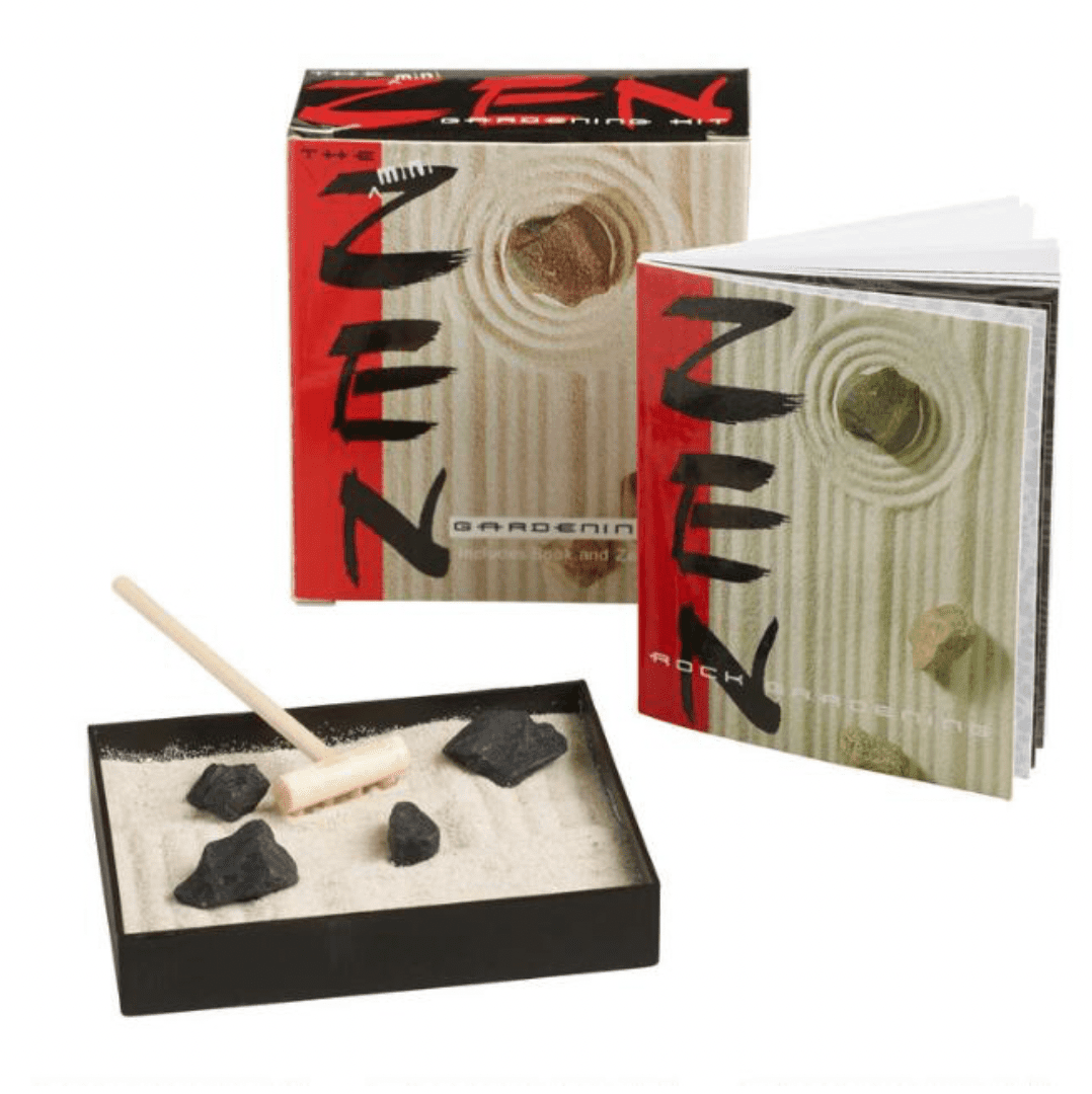 Zen Garden Kit, with sand and stones and a rake