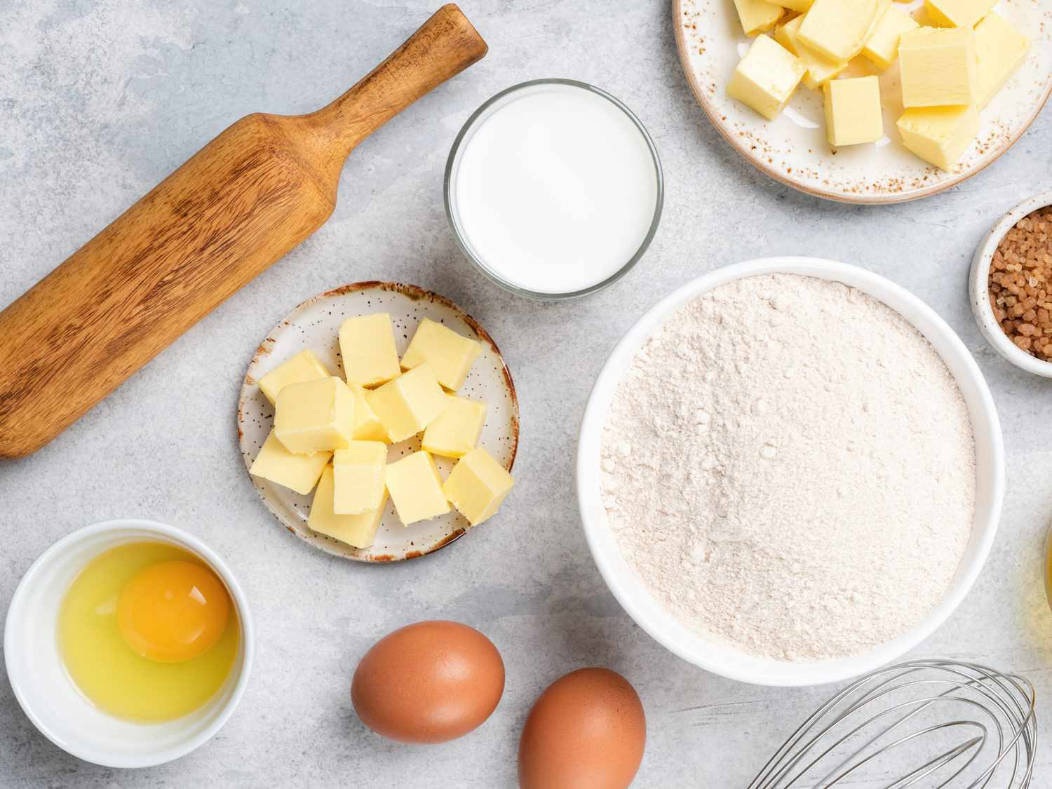 Ingredients for baking on concrete background