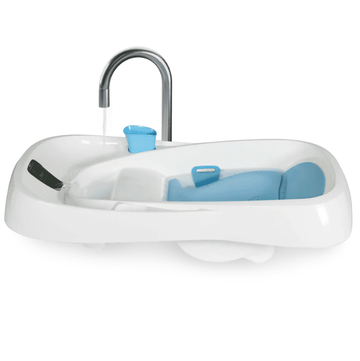 white and blue infant tub
