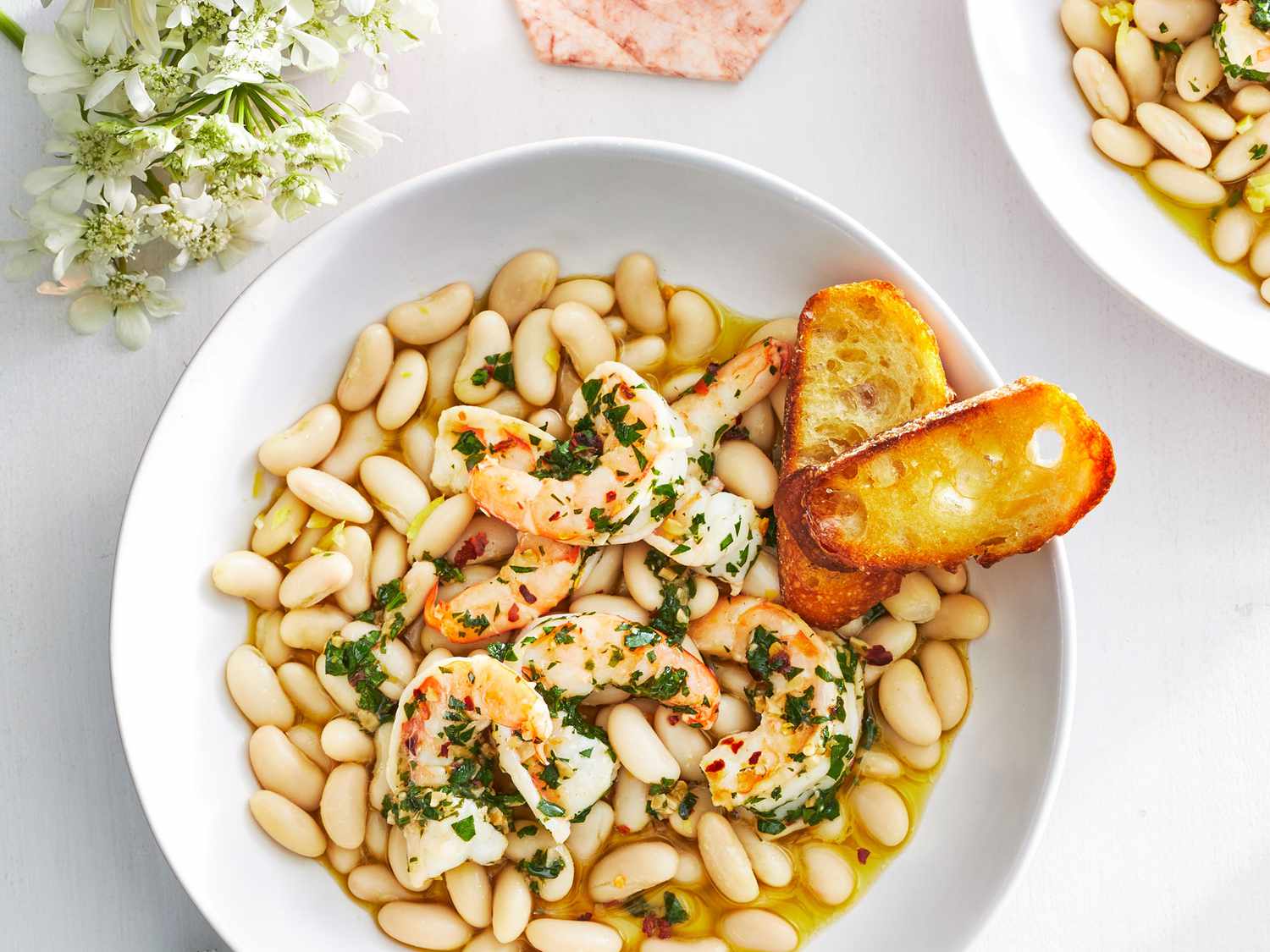 Buttery Shrimp With Marinated White Beans