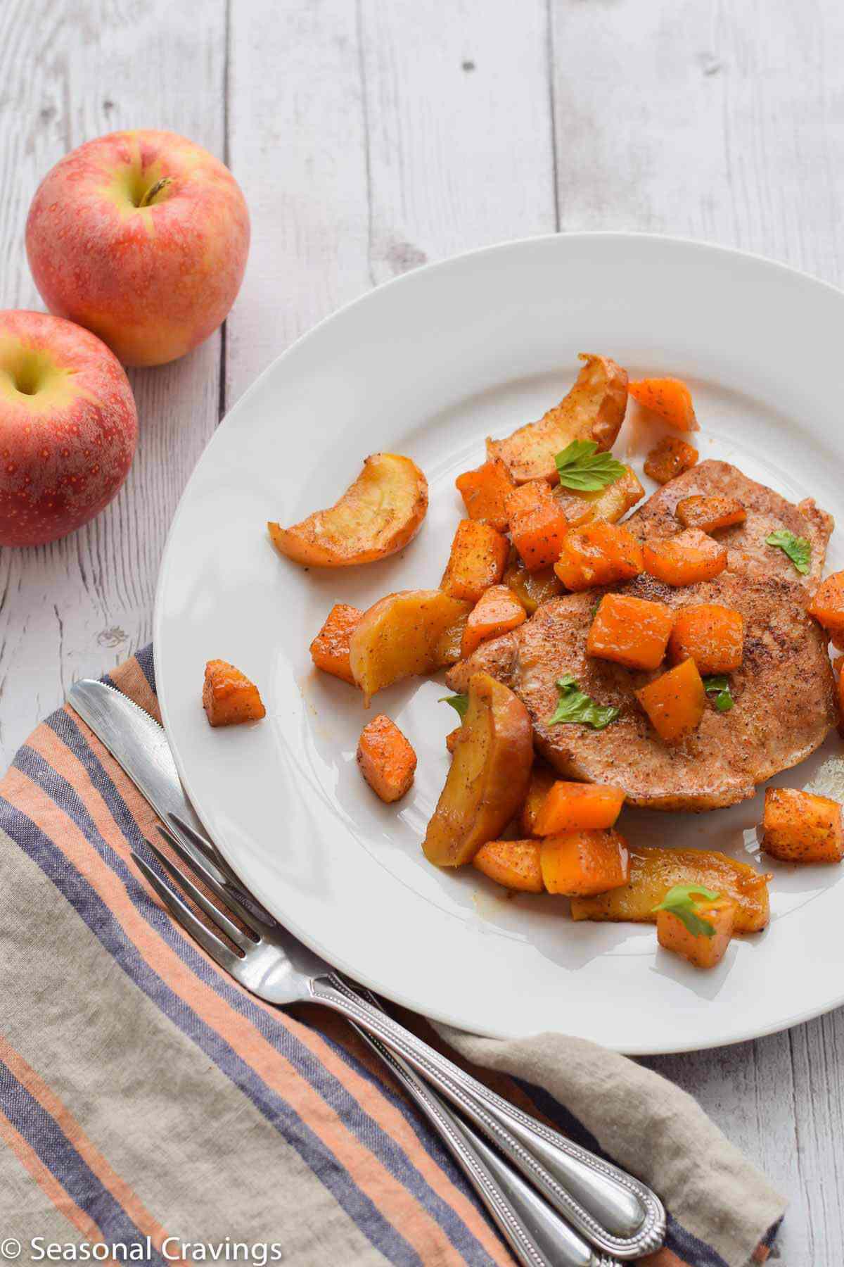 Brown Sugar Pork Chops with Butternut Squash and Apples