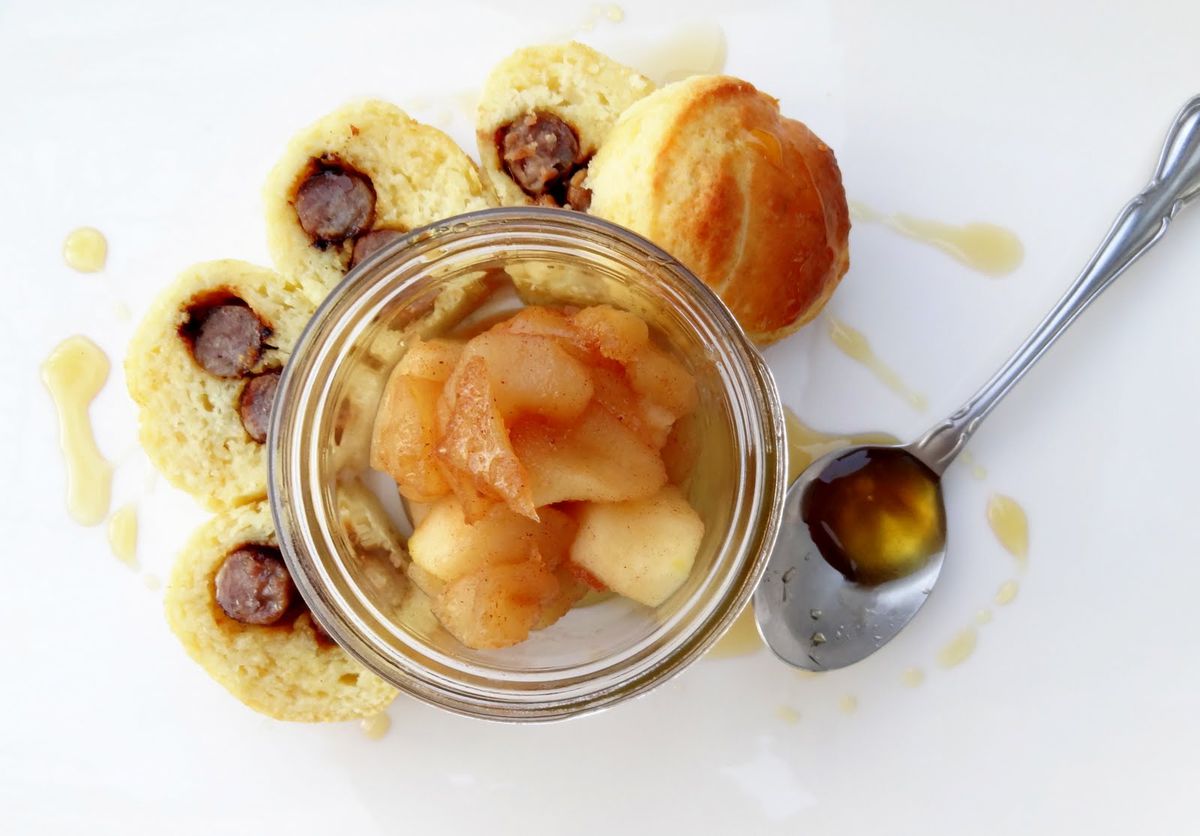 Mason Jar Pigs in a Blanket Pancakes with Maple Fried Apples