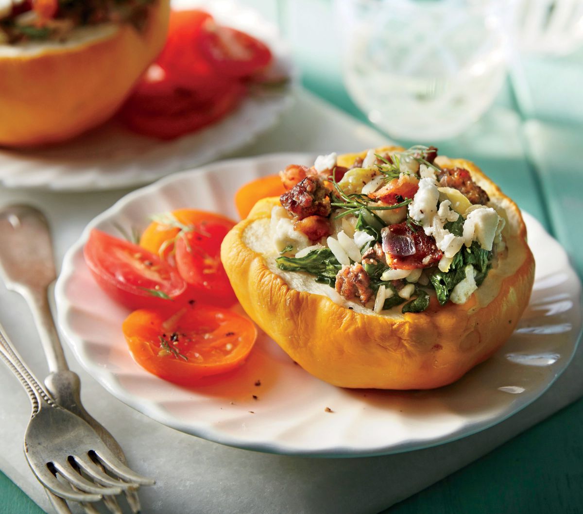 Stuffed Pattypan Squash with Beef and Feta