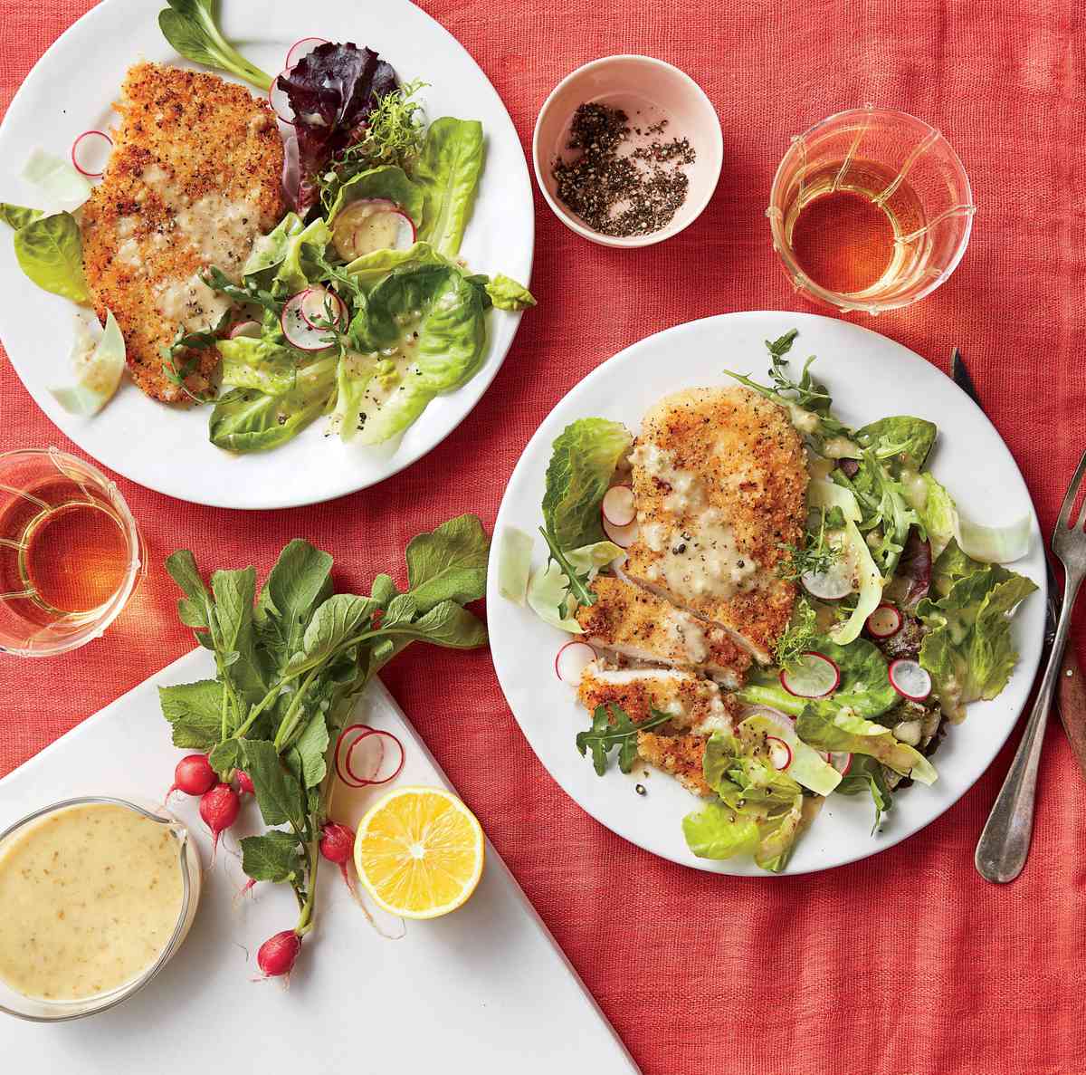 Oven-Fried Chicken with Spring Salad