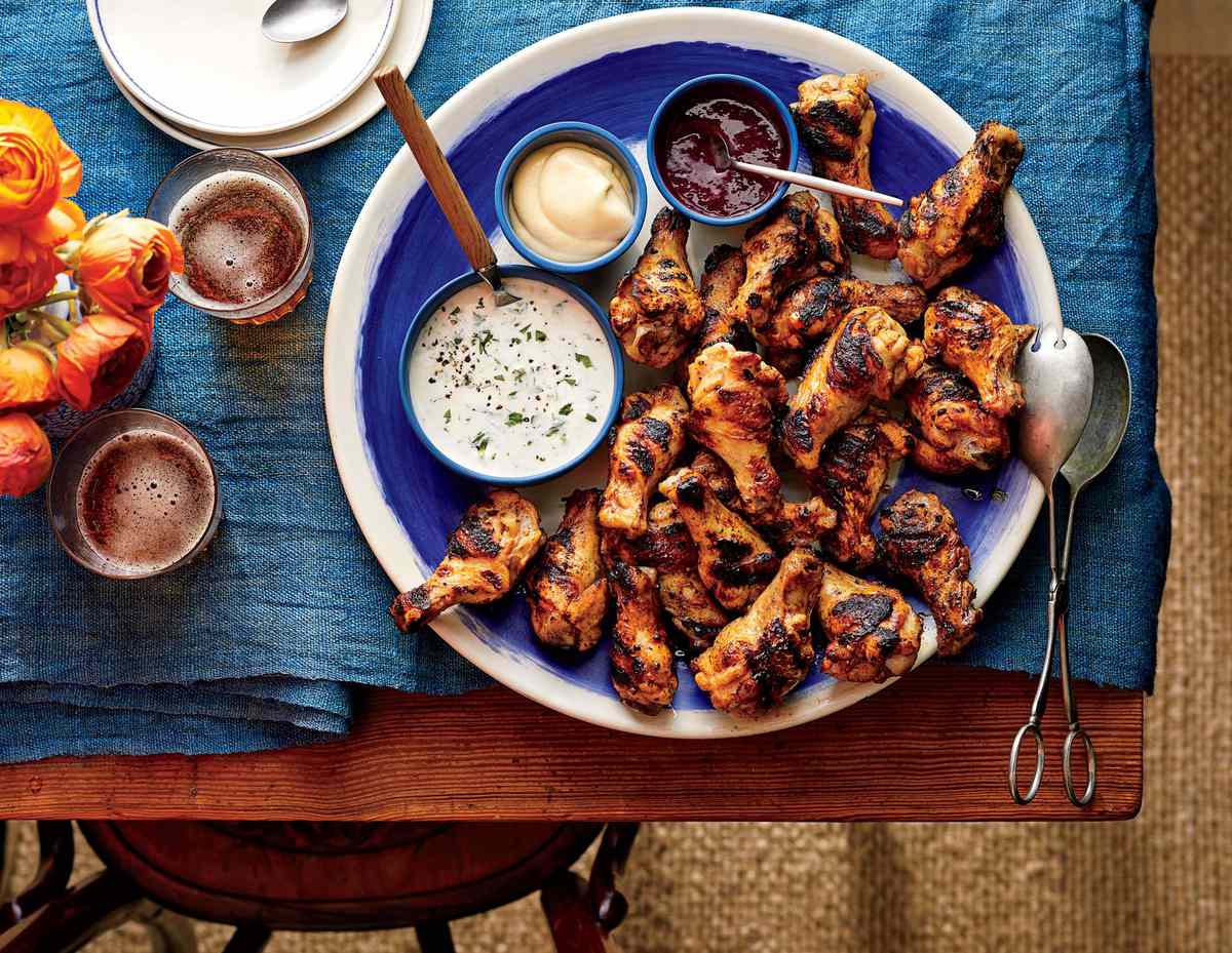 Brined Grilled Chicken with Dipping Sauces
