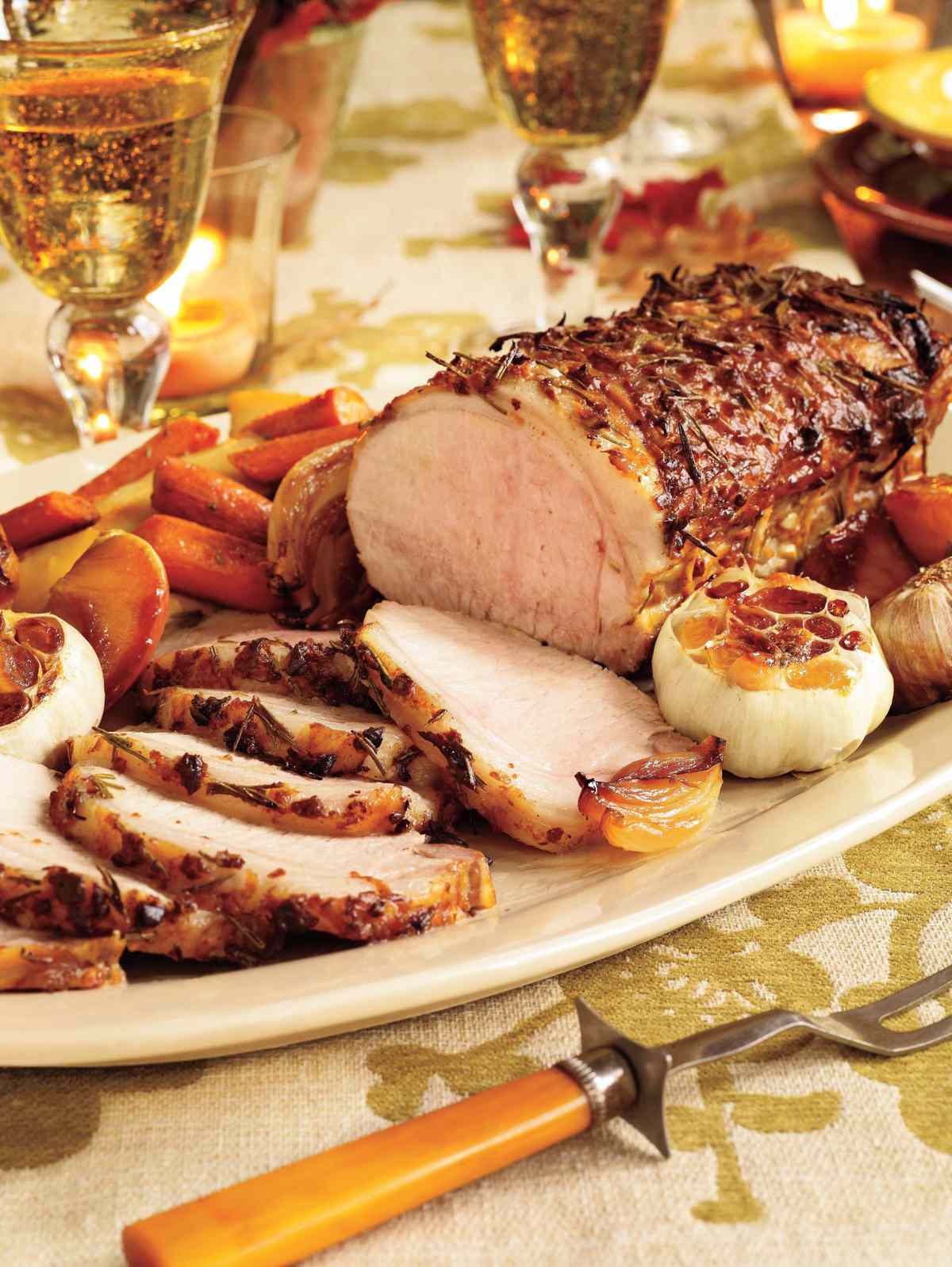 Rosemary-Garlic Pork With Roasted Vegetables and Caramelized Apples