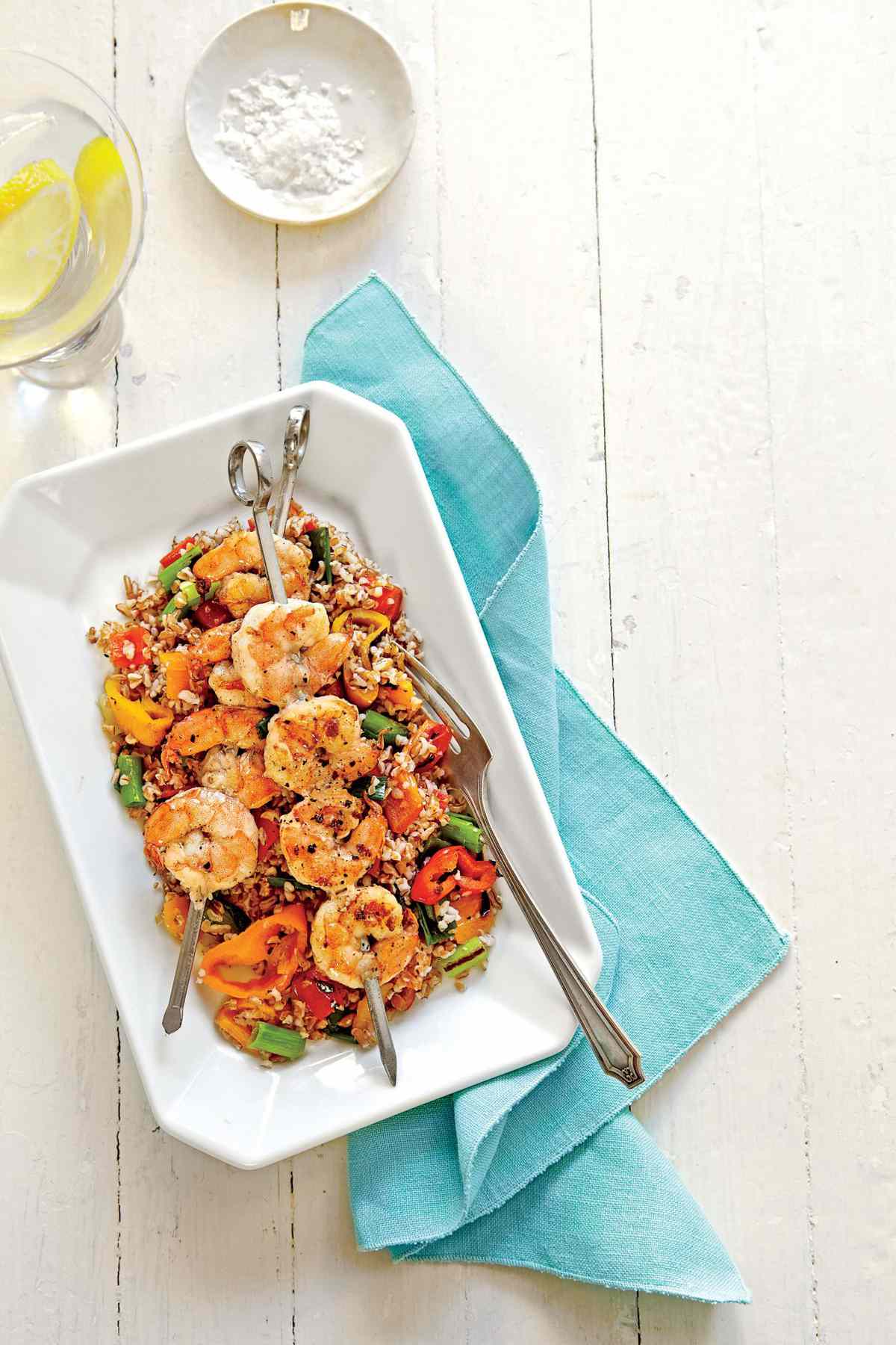 Grain Salad with Grilled Shrimp and Sweet Peppers