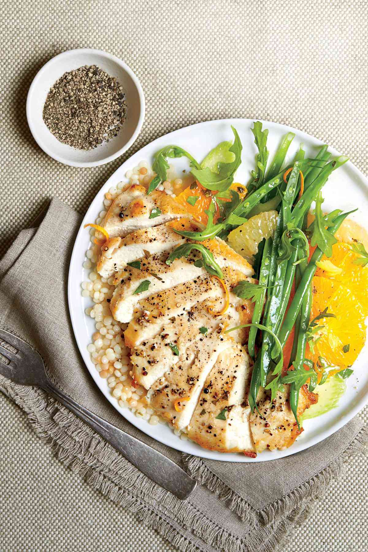 Chicken Paillard with Citrus Salad and Couscous