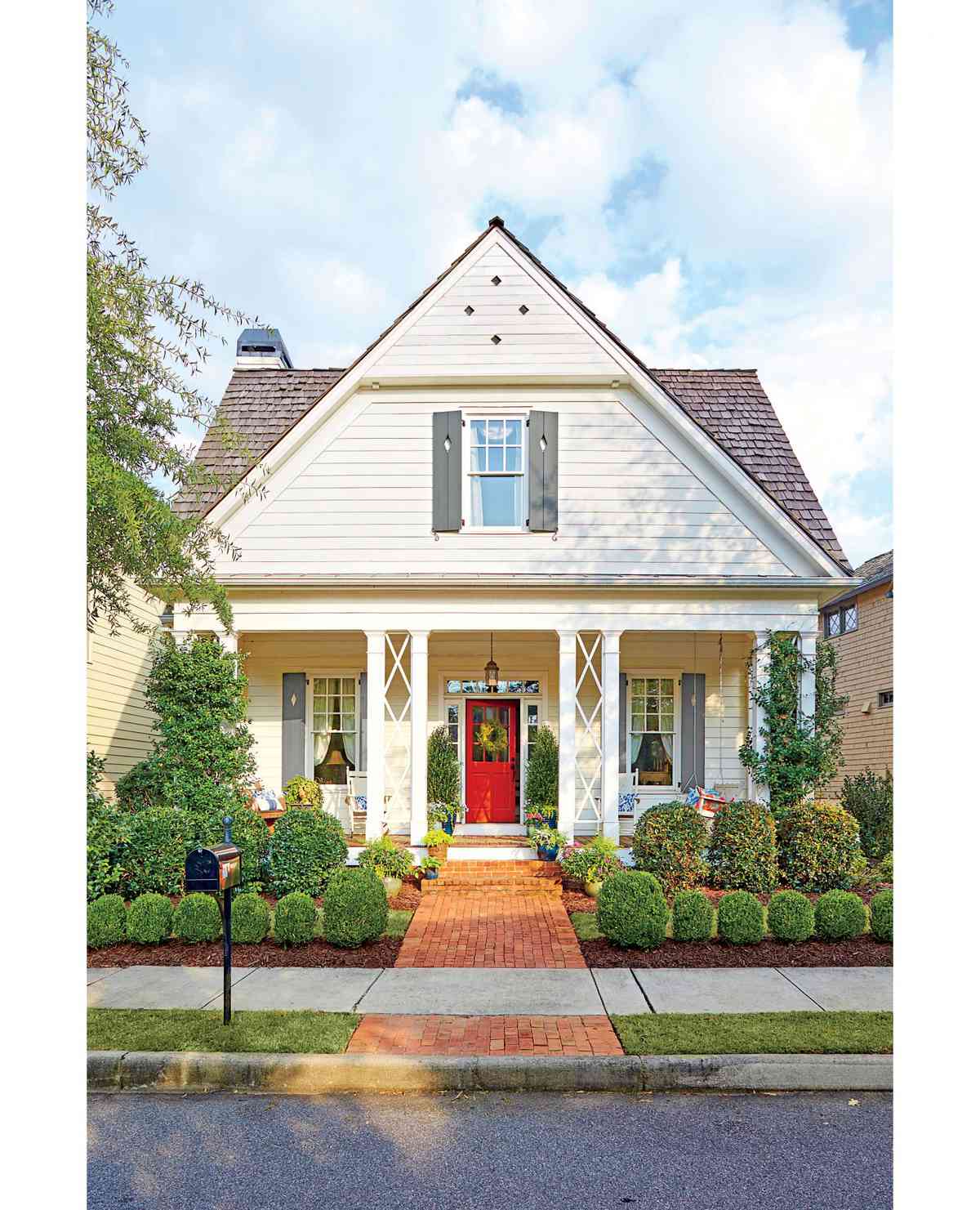Farmhouse Curb Appeal with Red Front Door