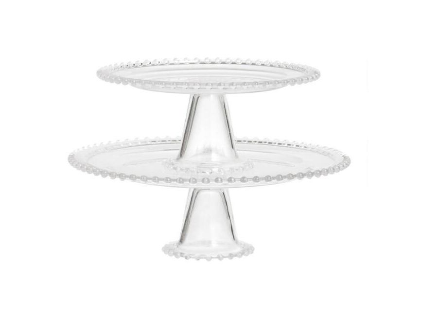 Clear Beaded Glass Cake Stand
