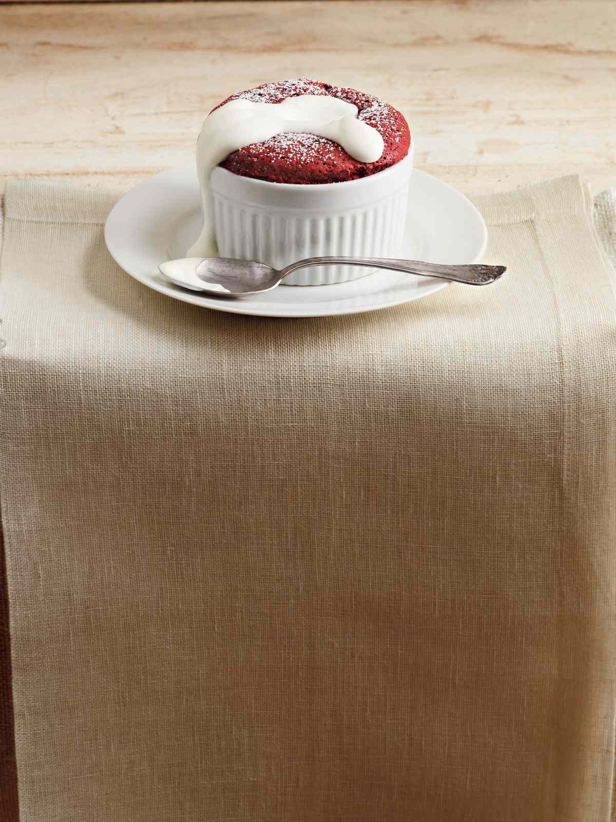 Red Velvet Soufflés with Whipped Sour Cream