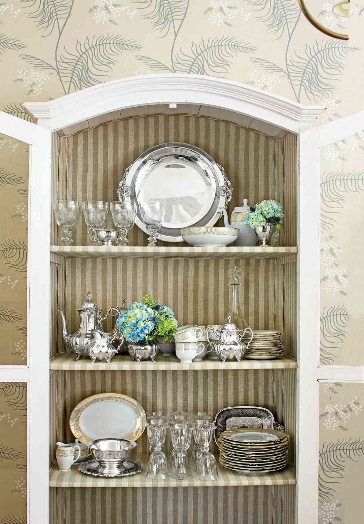 China Cabinet with Striped Fabric