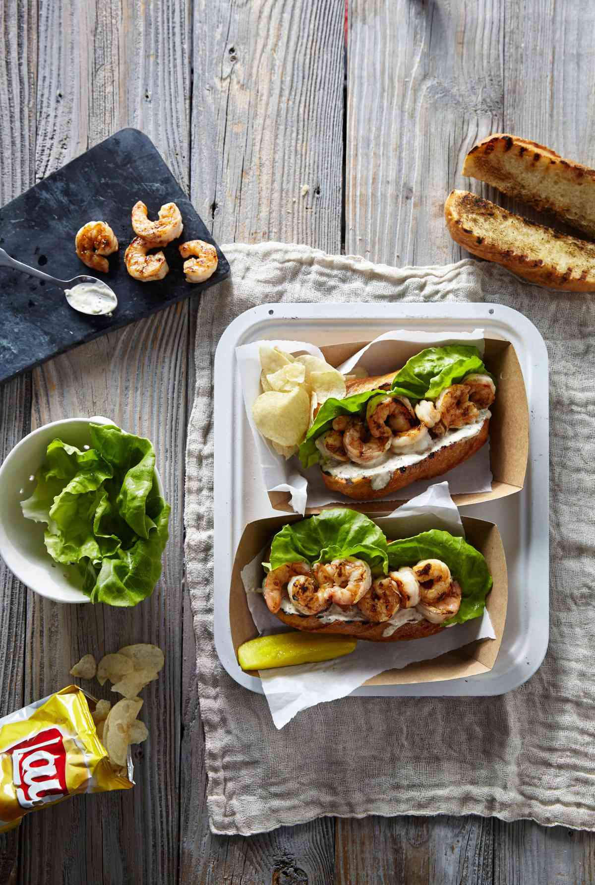 Grilled Shrimp Po'Boys with Quick Remoulade Sauce