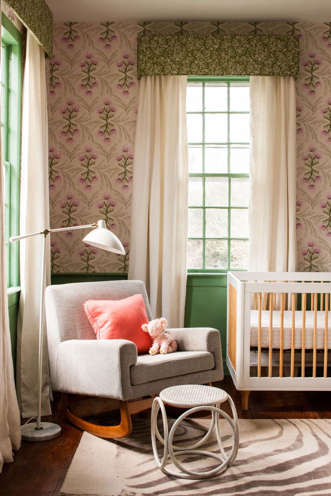 Baby Nursery with Floral Wallpaper