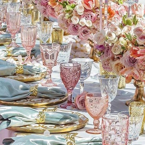 Colorful Glassware Wedding Tablescape