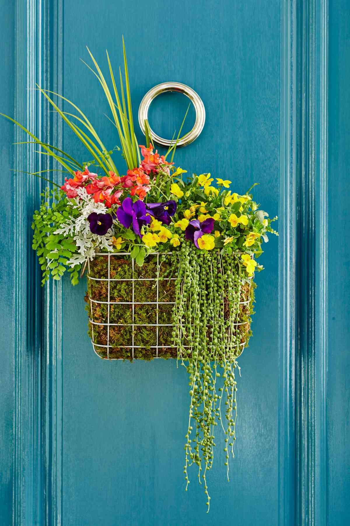 Colorful Basket Door Wreath with Flowers