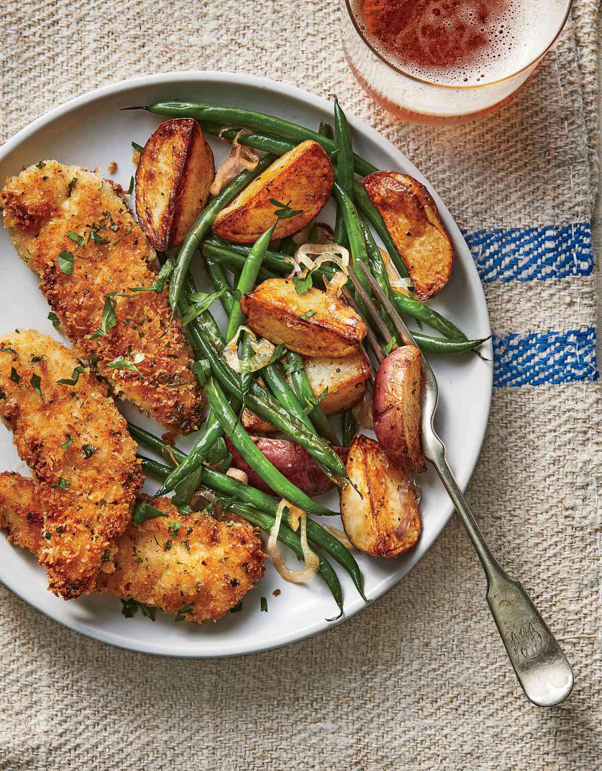 Buttermilk Chicken Tenders with Roasted Potatoes and Green Beans