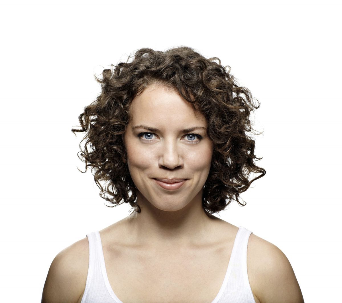 Woman with Short Brown Curly Hair