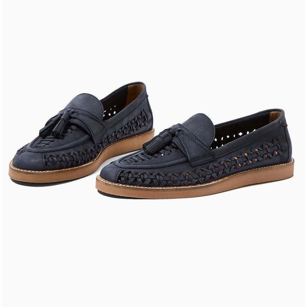 Navy Leather Weave Loafers