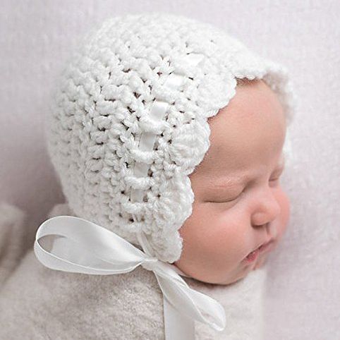Newborn White Crochet Bonnet