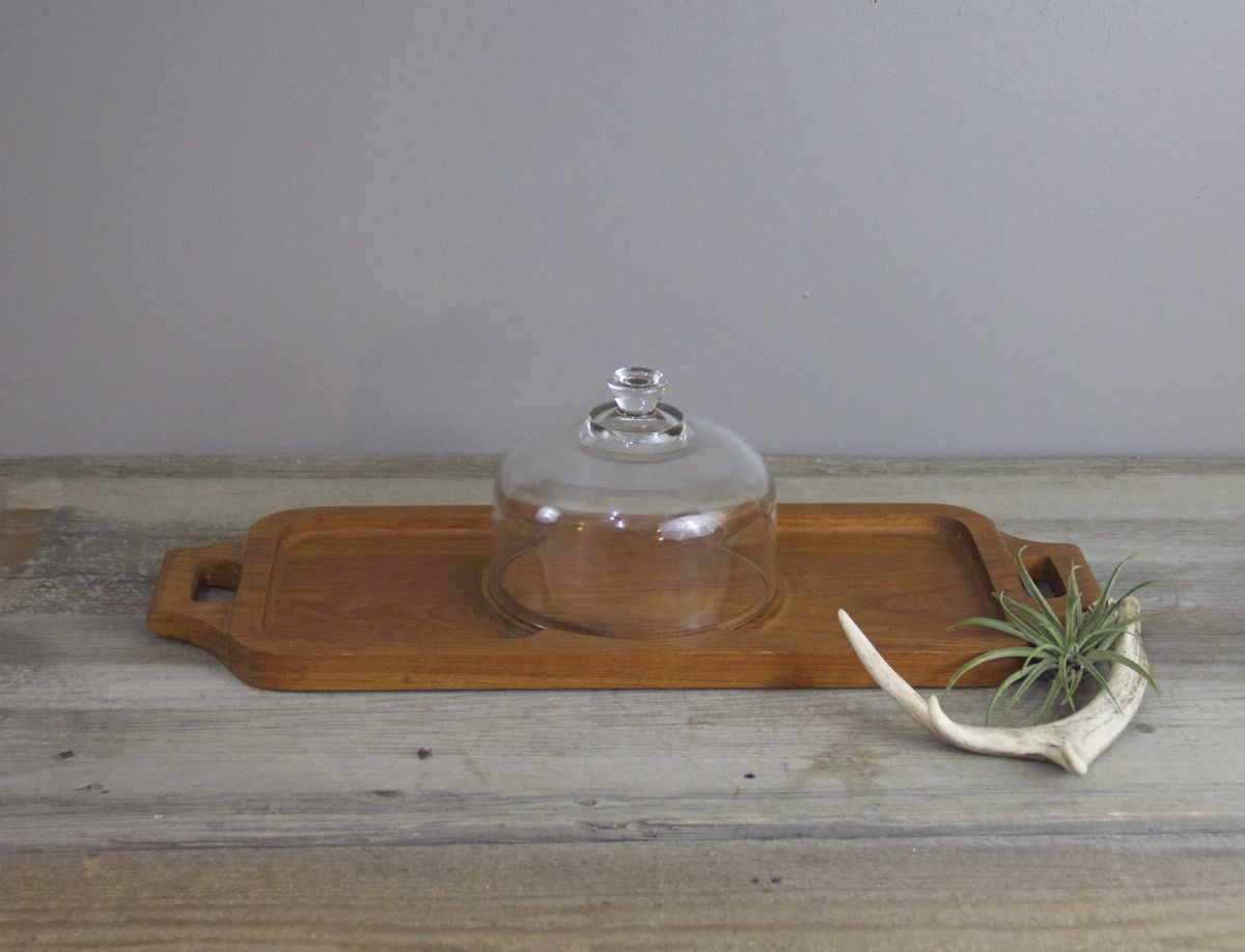 Teak Serving Tray With Glass Dome