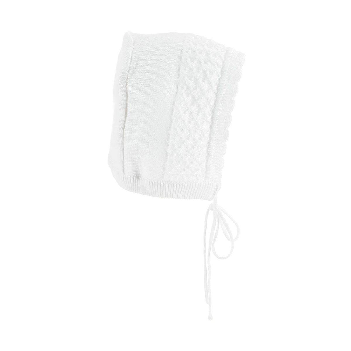 White Knit Bonnet with Scalloped Edge