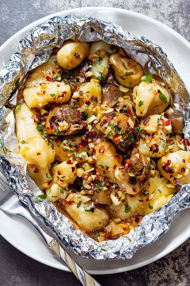 Garlic Butter Mushrooms and Gnocchi Foil Packets