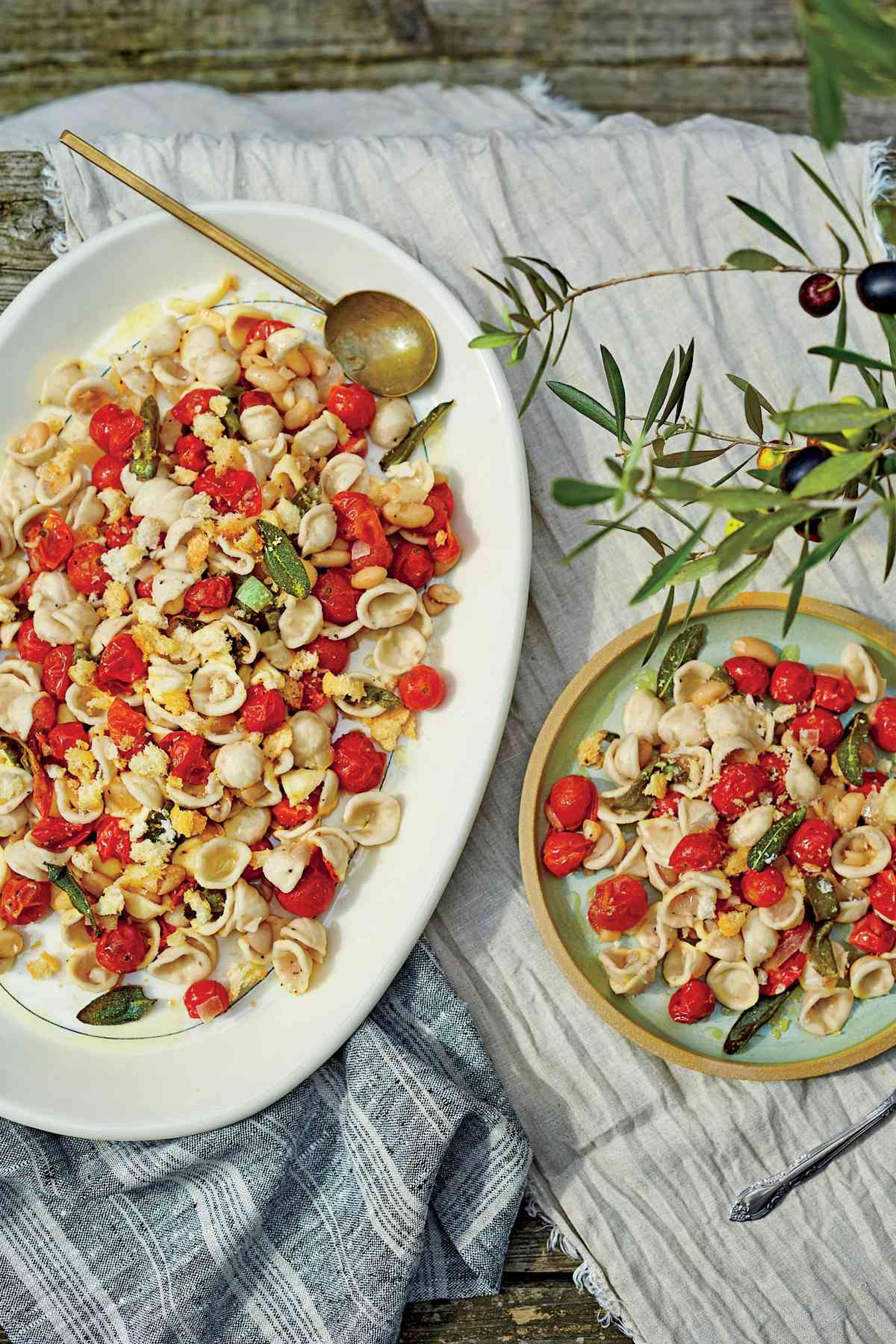Pasta with Beans, Blistered Tomatoes, and Breadcrumbs