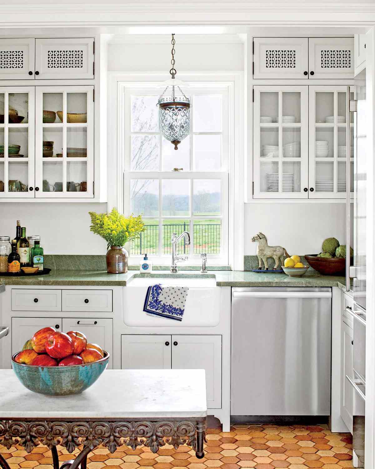 White Kitchen with Green Soapstone Counters