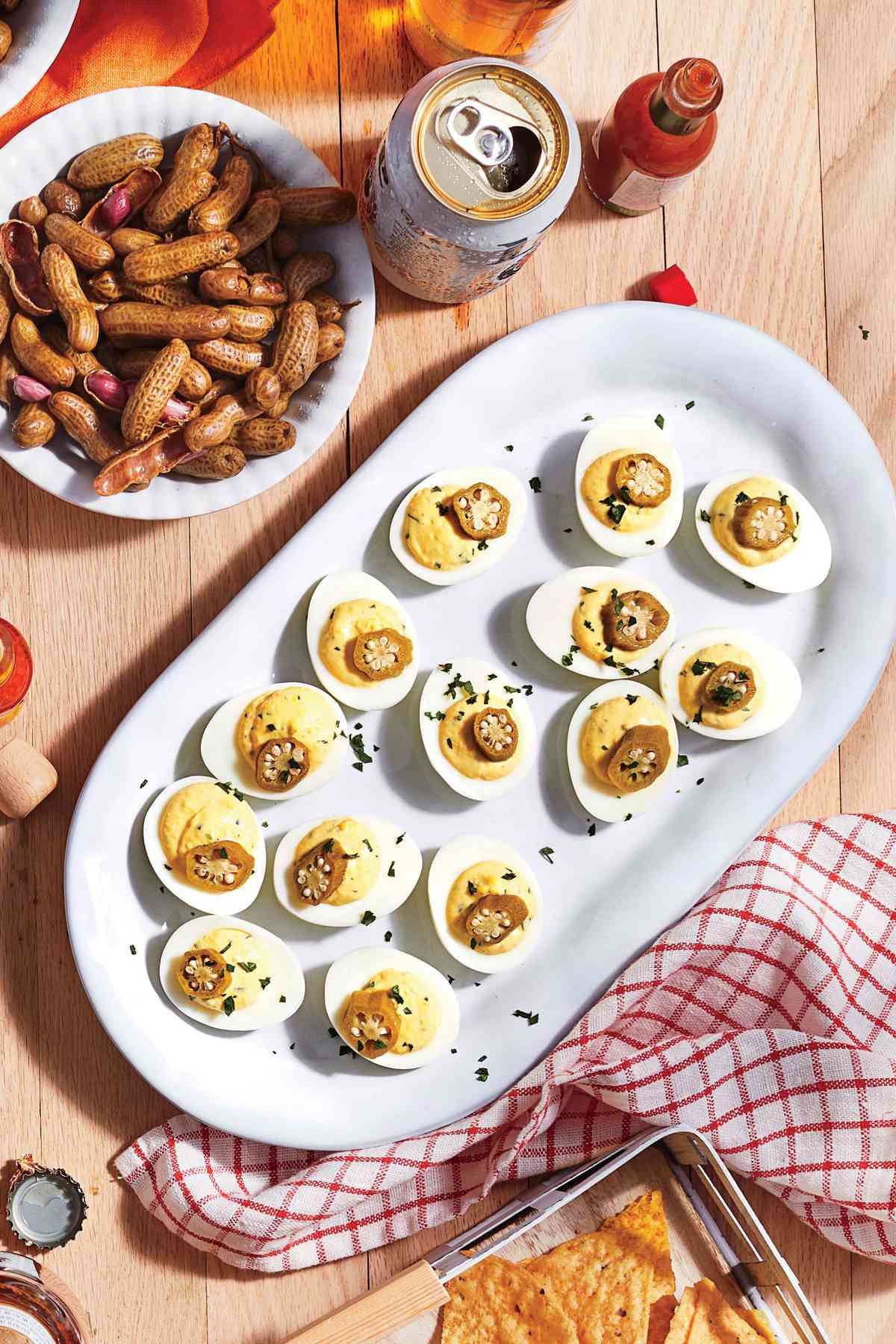 Deviled Eggs with Pickled Okra