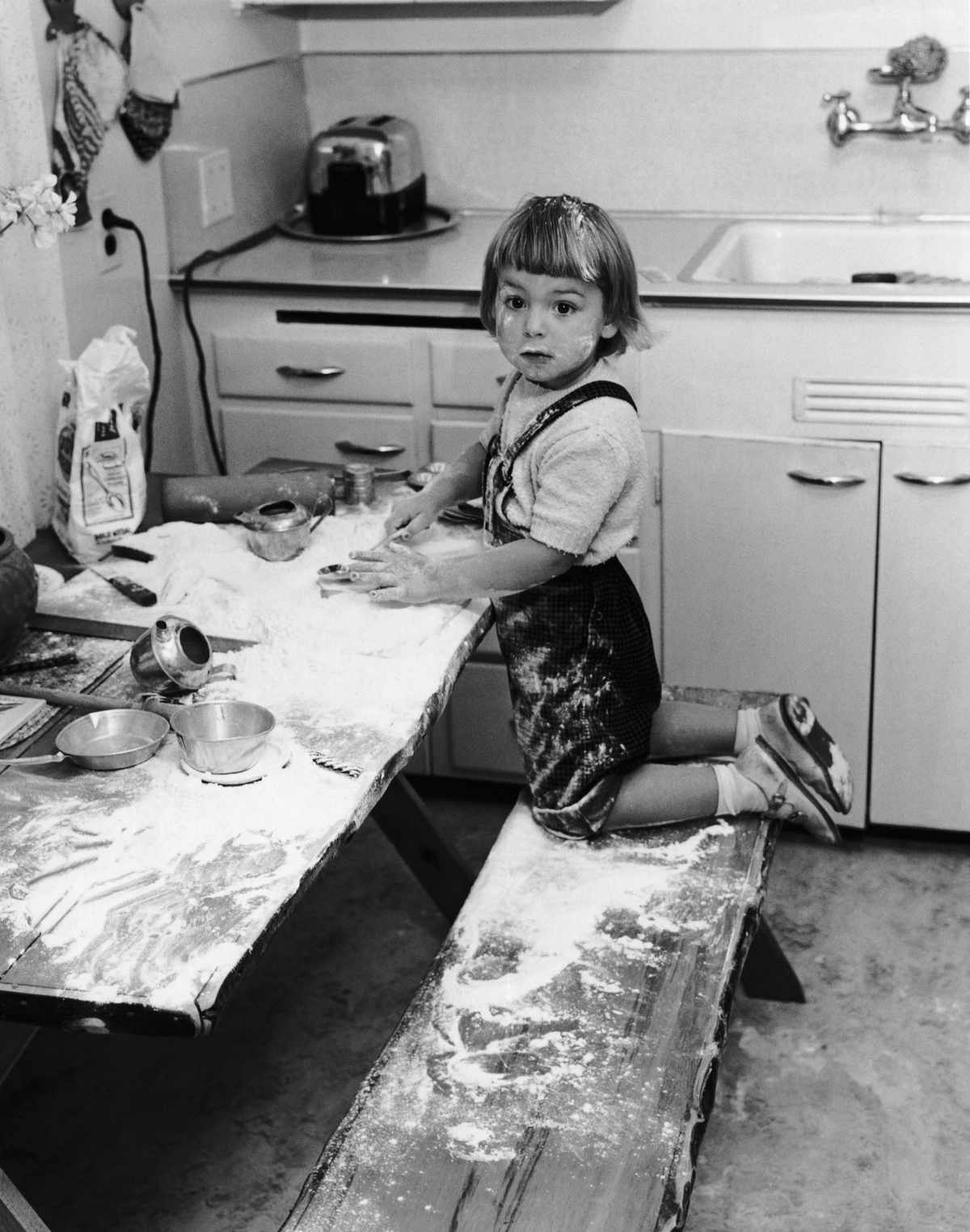 Toddler Baking with Flour Mess