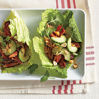 Korean Cabbage Wraps with Sweet-and-Sour Cucumber Salad Recipe 