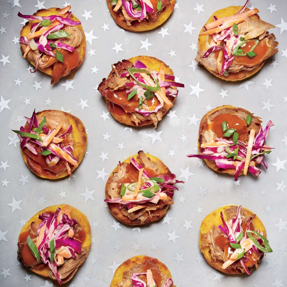 Petite Sweet Potato Biscuits with Pulled Pork and Slaw
