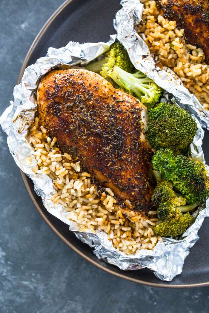 Foil Pack Chicken Rice and Broccoli