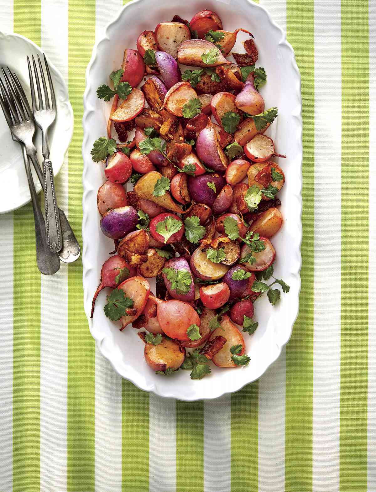 Saut&eacute;ed Radishes with Bacon and Cilantro