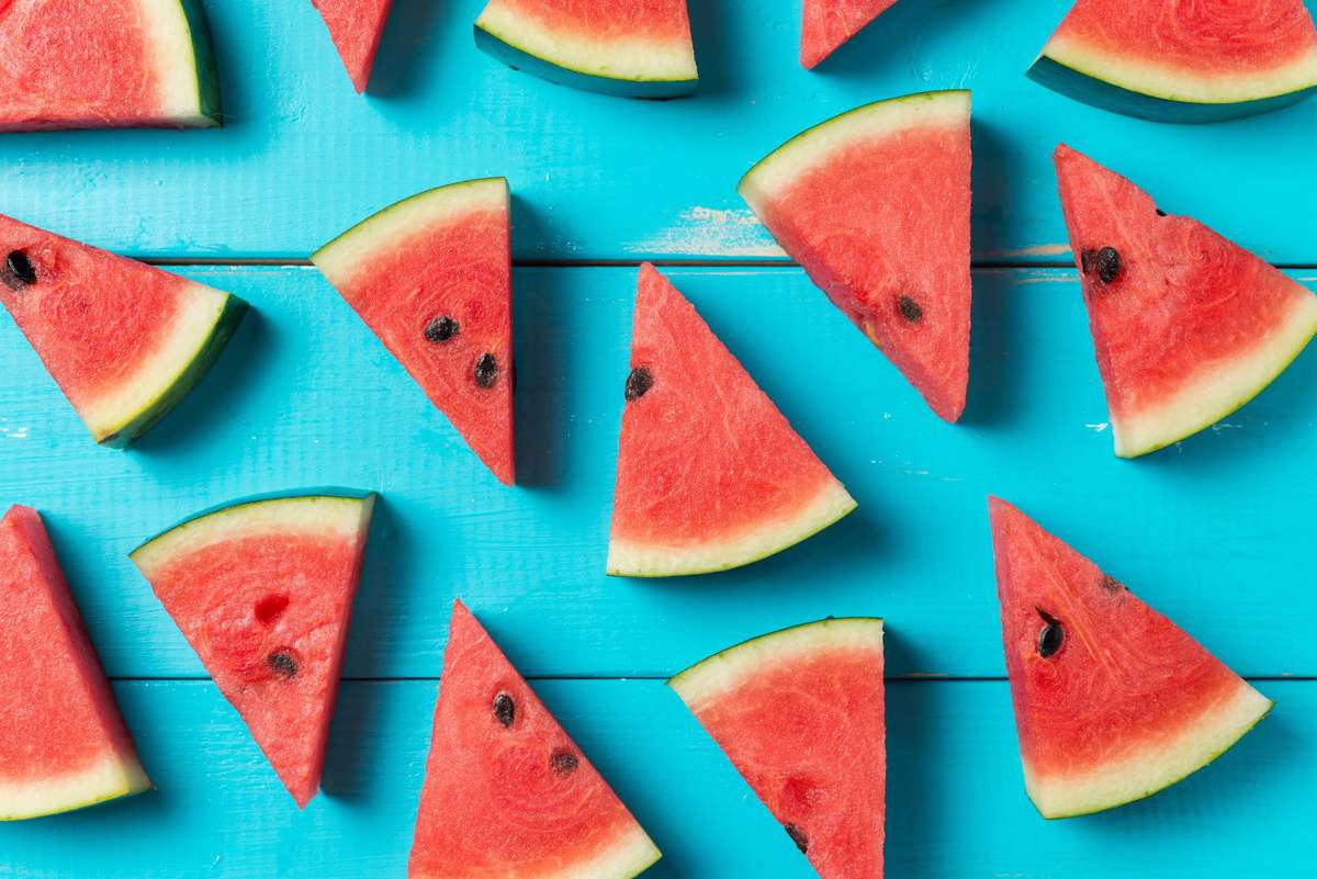 Watermelon Slices on Blue Background