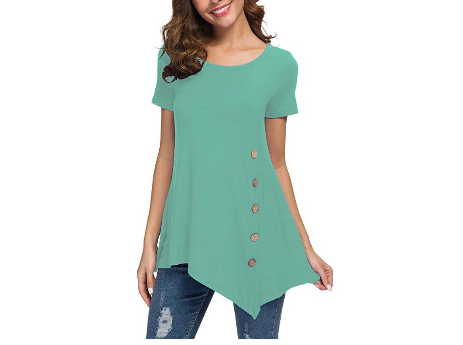 Casual Scoop Neck Button Side Shirt