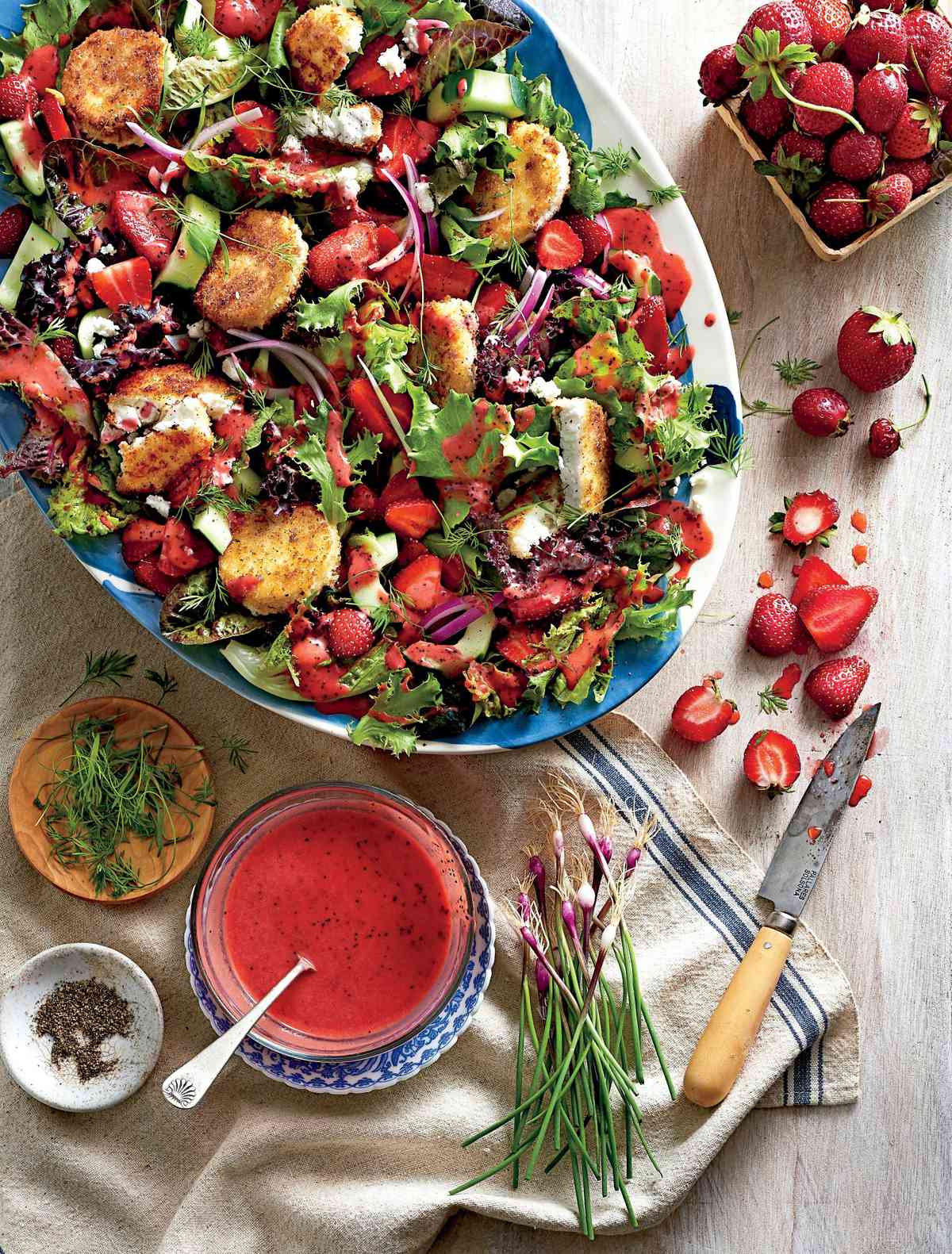 Strawberry Salad with Warm Goat Cheese Croutons