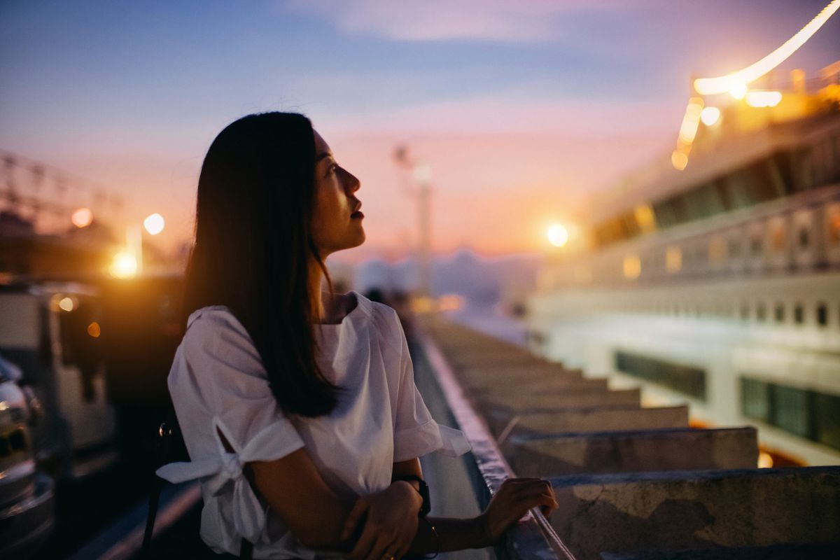 Woman by Cruise Ship